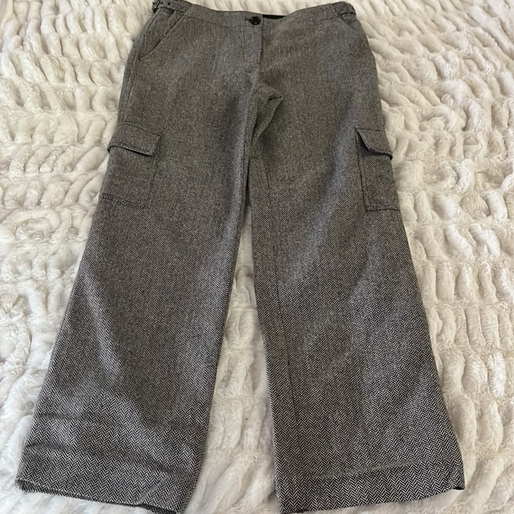 Brown Houndstooth Wool Pants 8 Cargo Straight Leg… - image 2